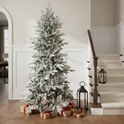HomeRoots 6' Slender Flocked Pine Christmas Tree - Green/White - 42.00 in. x 72.00 in. x 42.00 in.