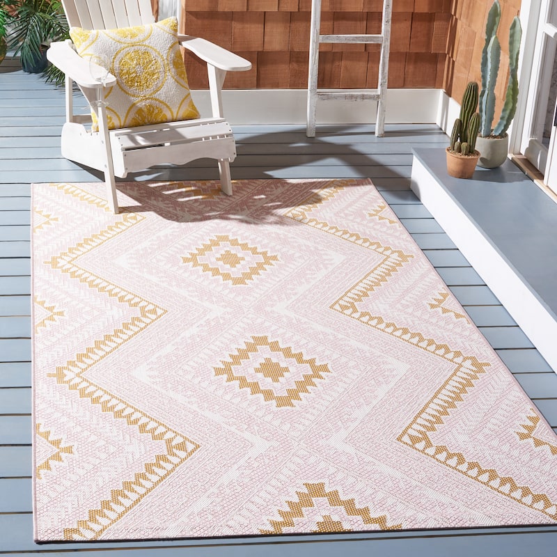 SAFAVIEH Courtyard Einat Indoor/ Outdoor Waterproof Patio Backyard Rug - 5'5" x 7'7" - Pink/Gold