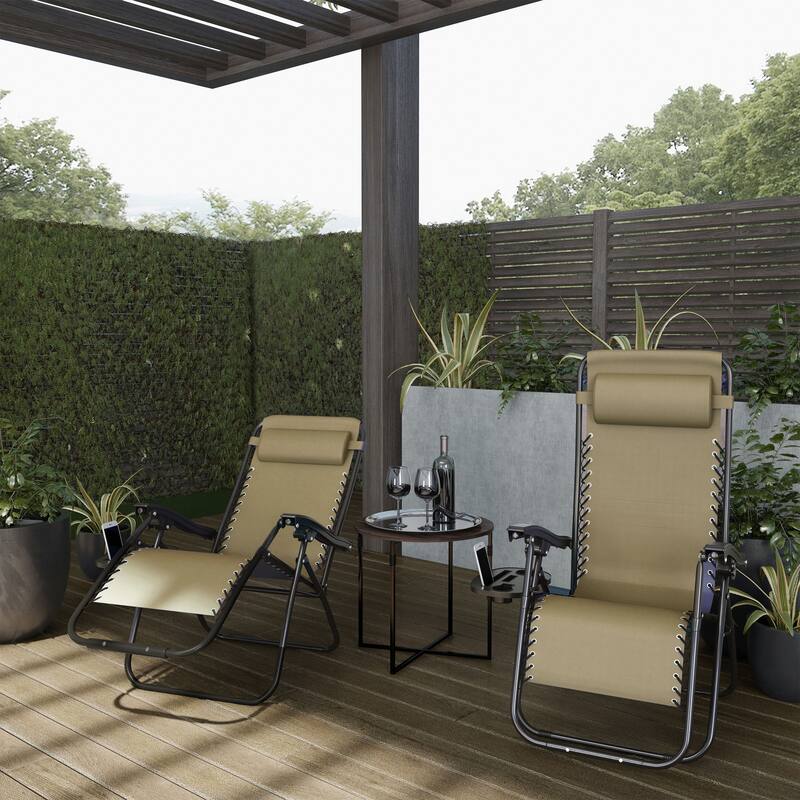 Zero Gravity Chairs Set of 2 - Steel and Mesh Recliner Folding Chairs for Outside by Lavish Home (Beige) - Set of 2
