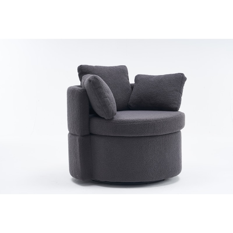 Teddy Fabric Swivel And Storage Chair With Back Cushion For Living Room
