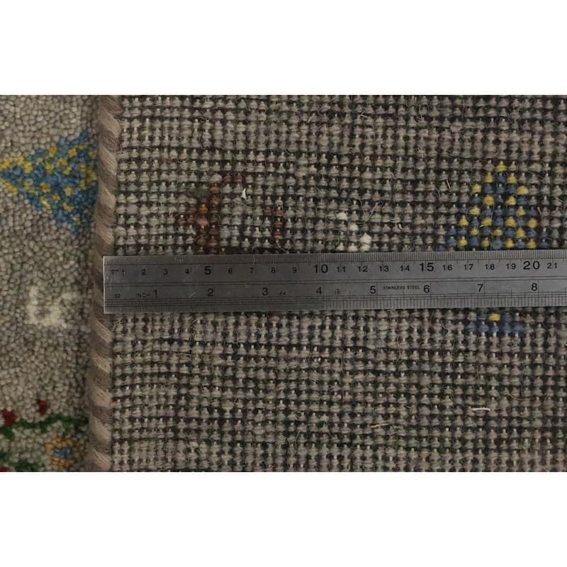 Hand Knotted Oriental 100% Wool Carpet Tribal Animal Pictorial Greys & Charcoal Gabbeh Area Rug - 1' 4'' X 1' 4''