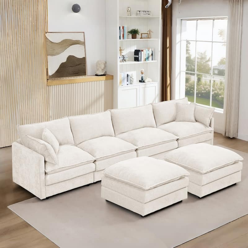 130.7" Modular Chenille U-Shape Sectional Sofa with Movable Ottomans