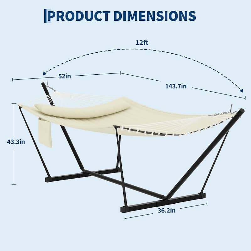 Portable Double Hammock with Stand for Outdoor Patio, Garden, Beach, Backyard, Max 450 Lbs Capacity