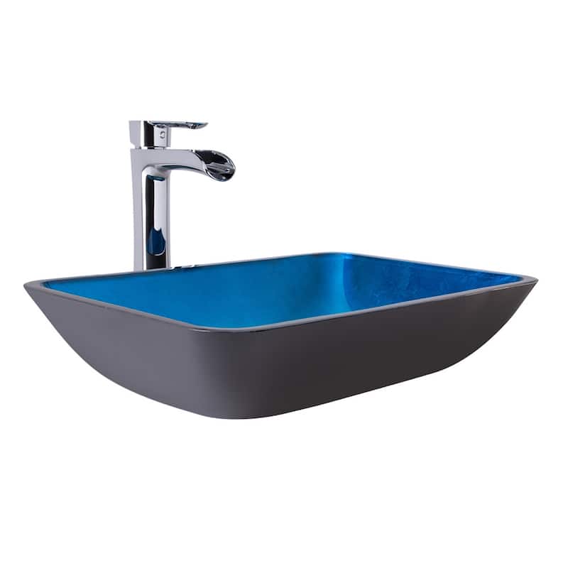 Vigo 18-1/4" Glass Bathroom Vessel Sink with Niko Single Hole Bathroom - Chrome