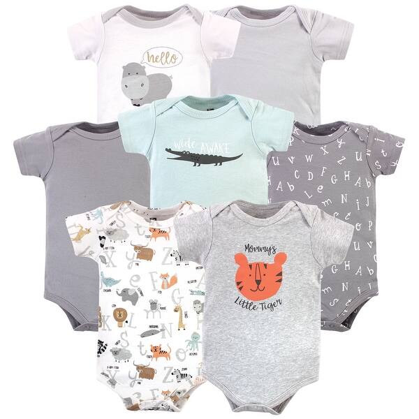 slide 1 of 1, Hudson Baby Infant Boy Cotton Bodysuits, Alphabet Animals 0-3 Months - Alphabet Animals