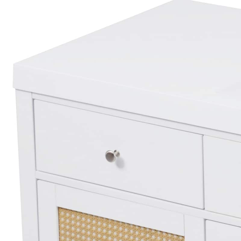 60" Bathroom Vanity with SMC Sink - Modern Large Storage Cabinet with Soft Close Drawers and Rattan Doors