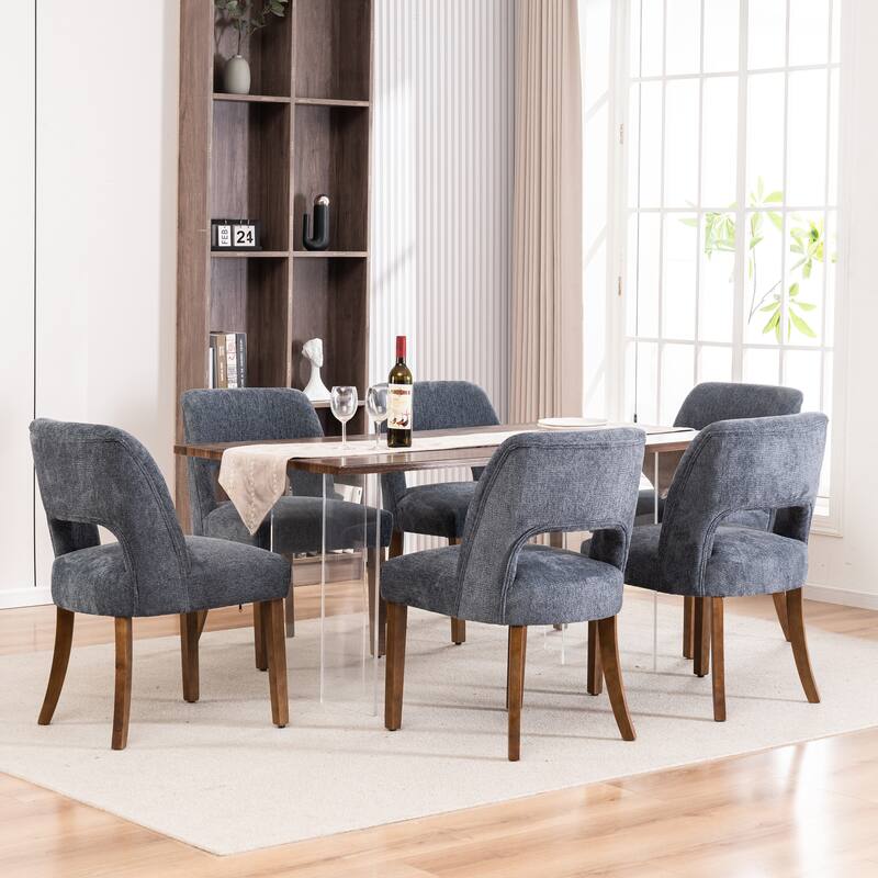 Wooden Dining Chairs Set of 2/4/6,Modern Fabric Upholstered Dining Room Chair Kitchen Chairs - Set of 6 - Blue
