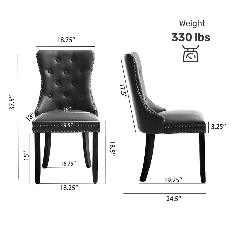Faux Leather Dining Chairs with Nailhead Trim and Button Tufted Back (Set of 2).