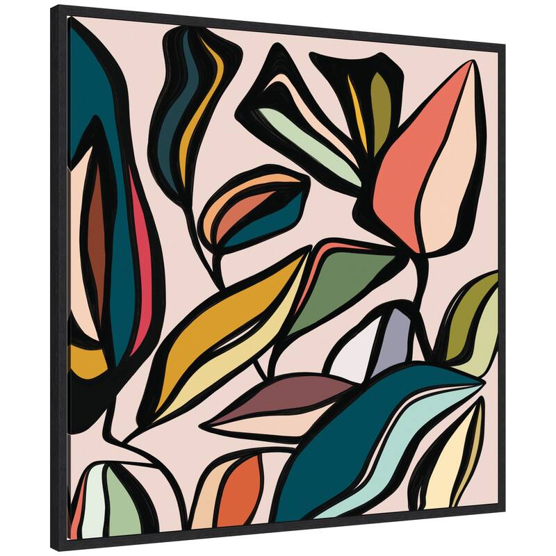 Kate and Laurel Fanciful Ficus SQ Expansion by Alicia Bock Framed Canvas Wall Art Print - 30 x 30 - Black