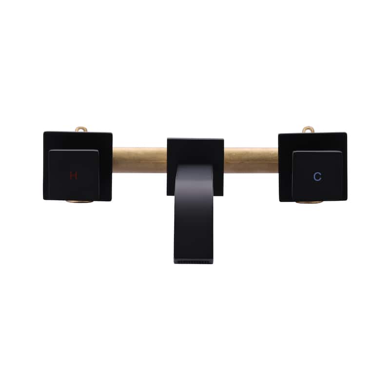 WOWOW Double Handle Wall Mounted Waterfall Bathroom Faucet - Matte Black