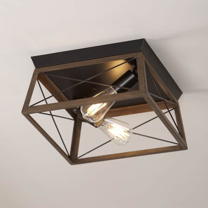 Briarwood Collection Rich Oak Flush Mount Ceiling Light - 9.120" x 15.000" x 15.000" - 9.120" x 15.000" x 15.000"