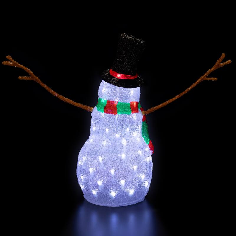 23" Lighted Commercial Grade Acrylic Snowman Christmas Display Decor - White