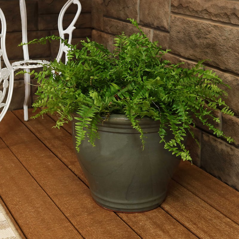 Sunnydaze Studio High-Fired Glazed Ceramic Planter - 15-Inch - Gray