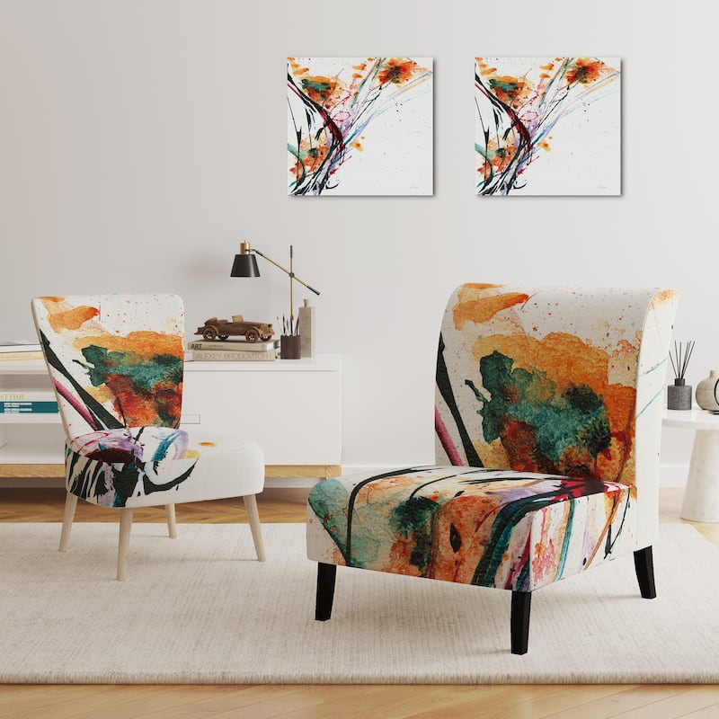 Designart "Abstract Orange Flowers" Upholstered Traditional Accent Chair - Arm Chair