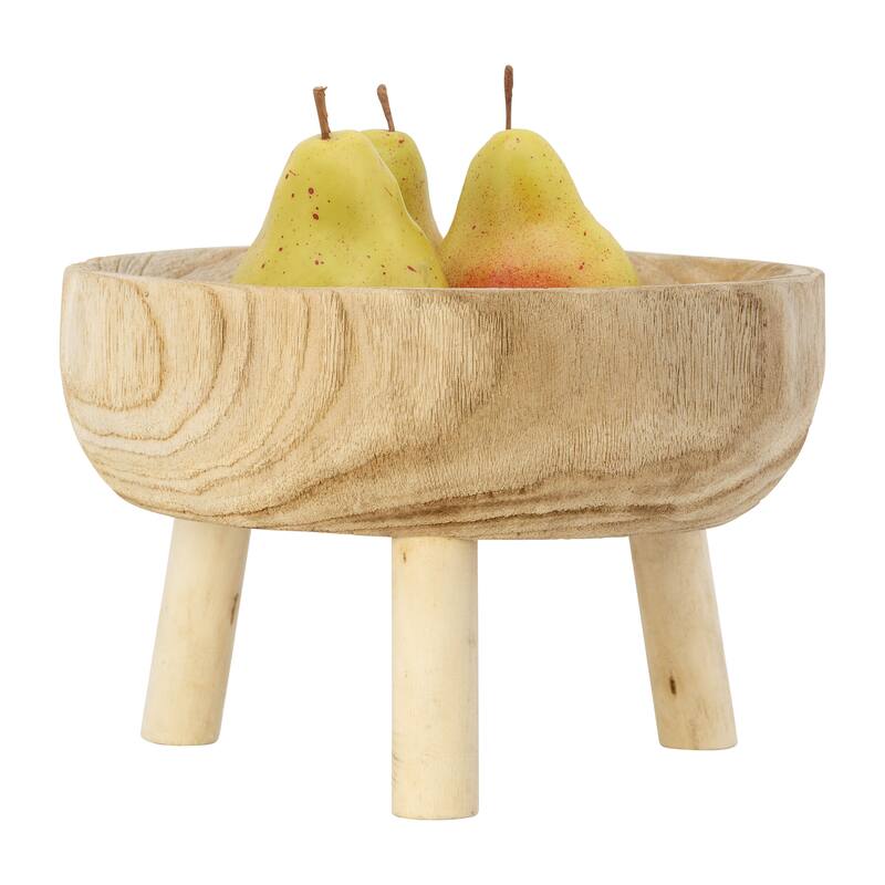 Sagebrook Home Paulownia Wood Decorative Bowl with Tripod Legs - Handcrafted Coastal Accent for Modern and Rustic Decor