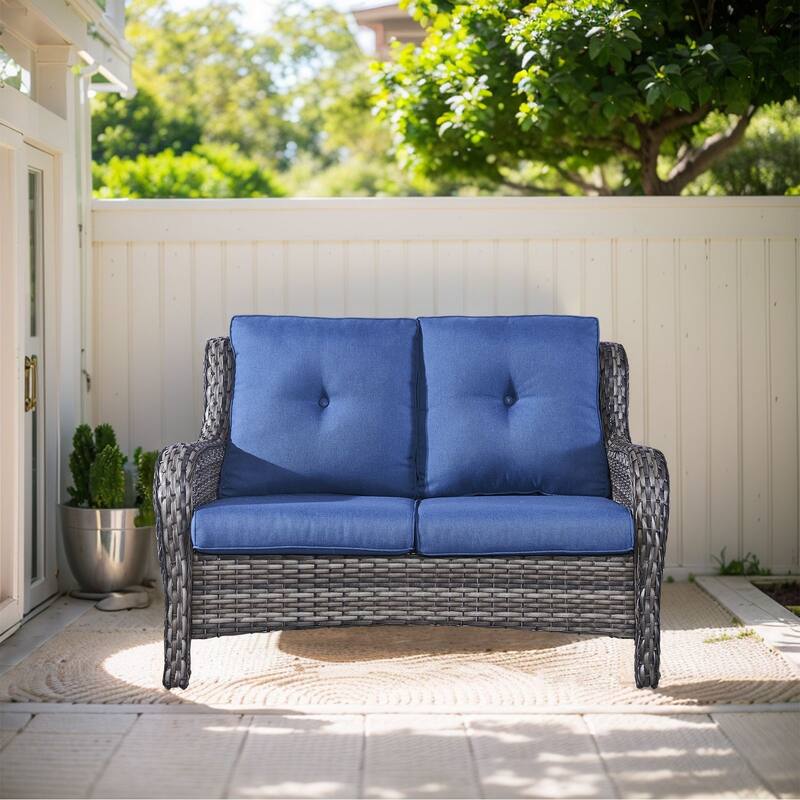 Outdoor Loveseat Sofa 2-Seat Sofa Grey-Blue - Grey - Blue - Grey