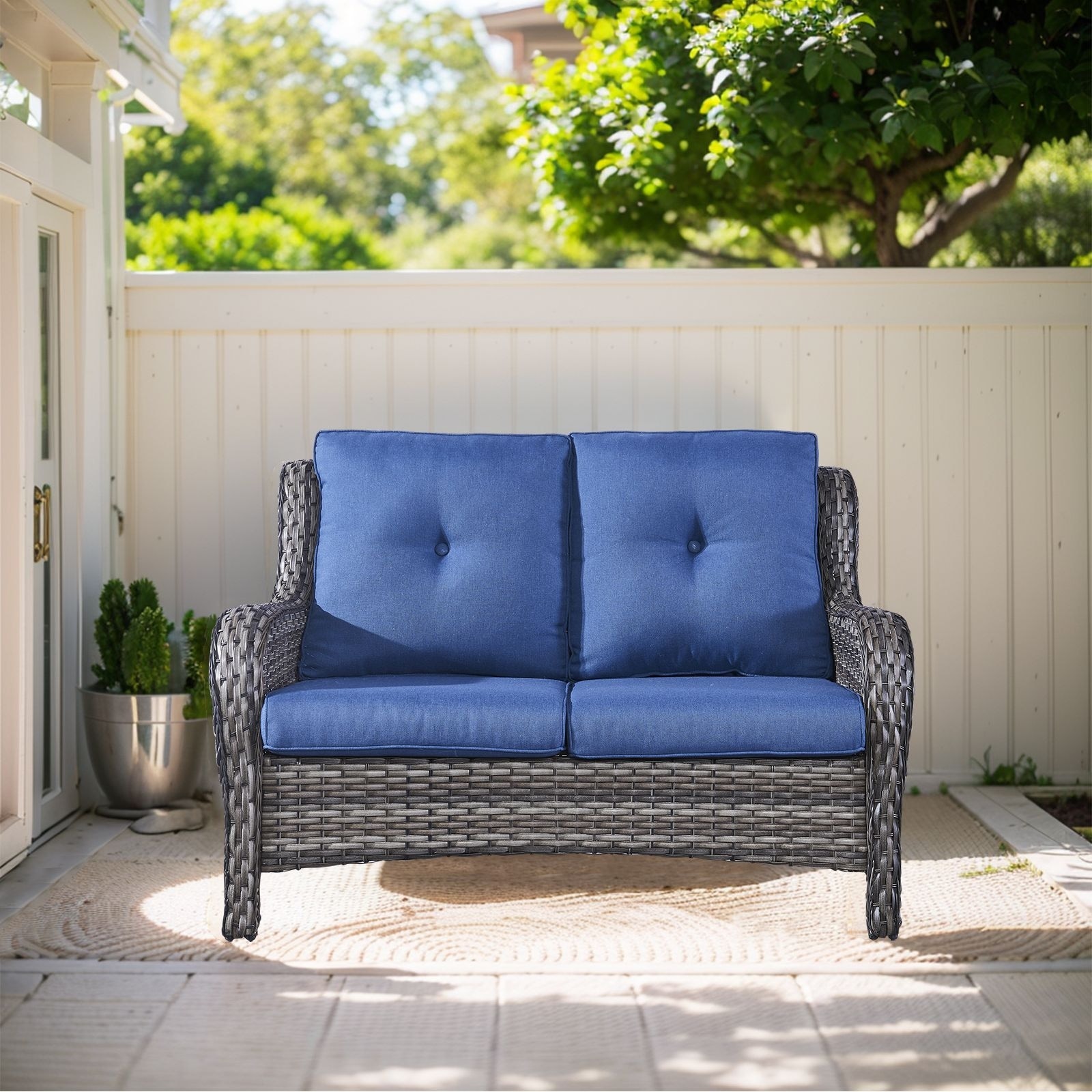 Outdoor Loveseat Sofa 2-Seat Sofa Grey-Blue - Grey