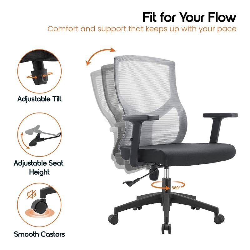 Glen Series Ergonomic Swivel Adjustable Mesh Executive Office Desk Chair with Lumbar Support, Arms, For Work or Home Office