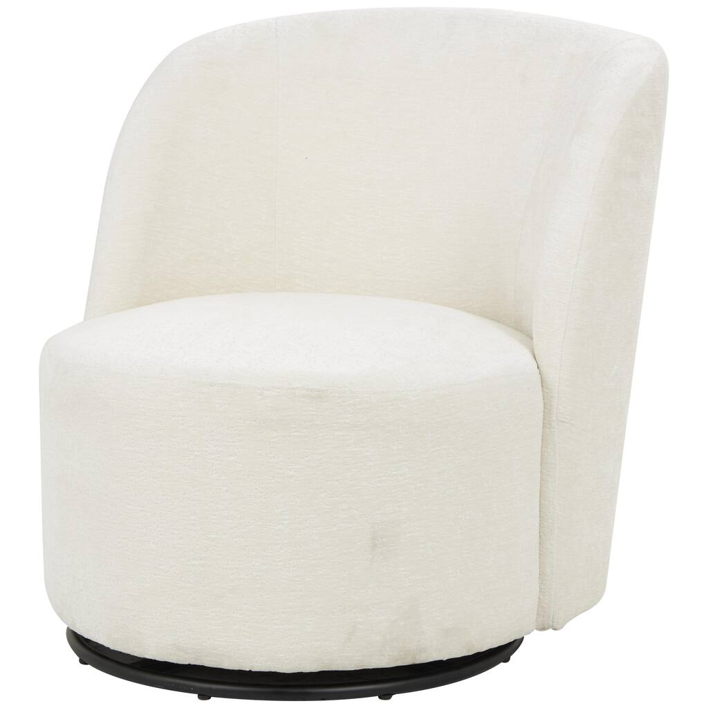Polyester Round Swivel Boucle Accent Chair with Black Base - White - Roche River Decor