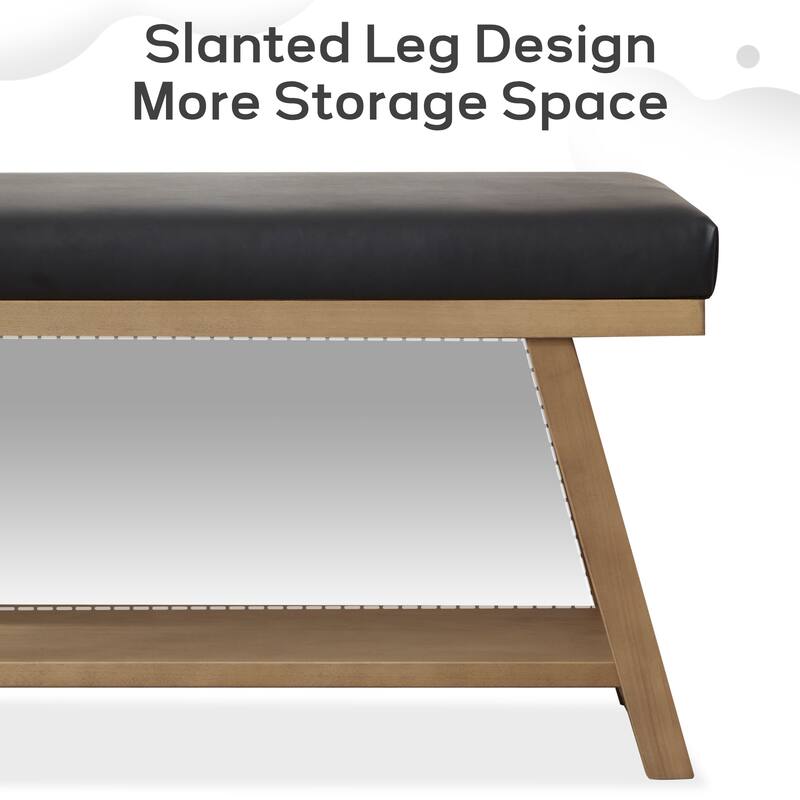 Solid Wood Shoe Bench with Cushion Entryway Shoe Bench