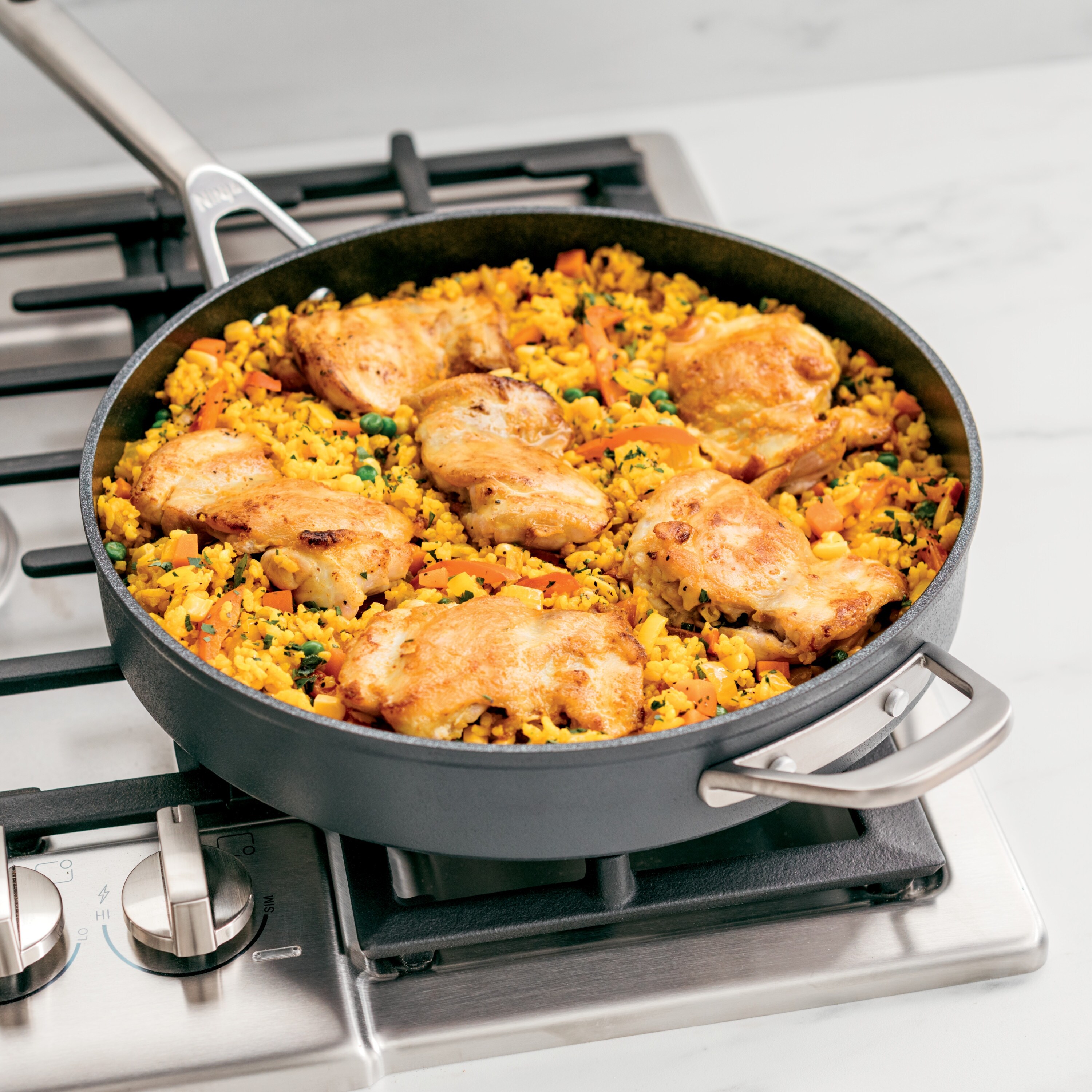 Ninja C30140 Foodi NeverStick Premium Hard Anodized 4 Quart Saute Pan with Glass Lid Nonstick Durable Oven Safe to 500 F Salt Grey