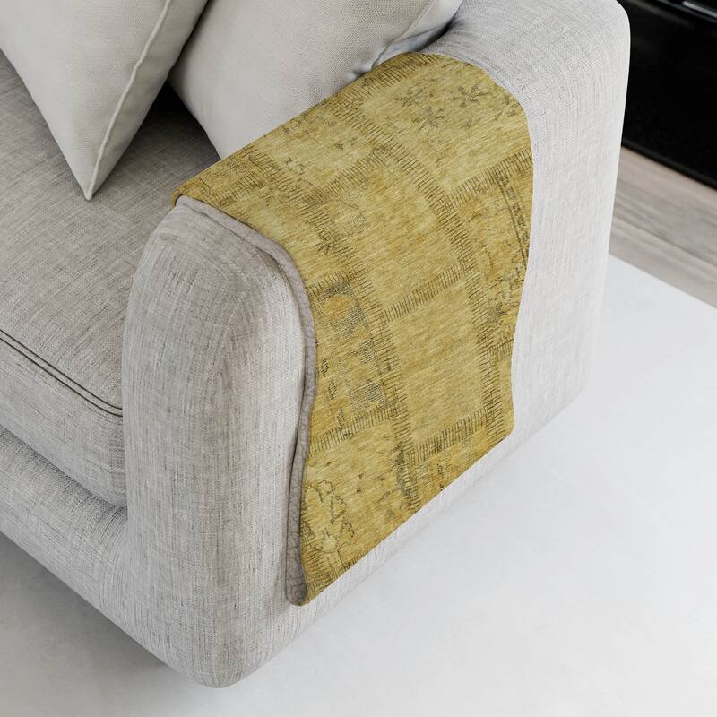 Premium Machine Washable Vintage Patchwork Sherpa Throw Blanket - Gold - 4'2" x 5'10"