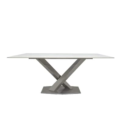 Dining Table with White Slate Marble Top and Matte Silver Base