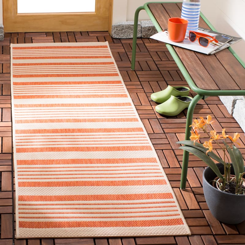 SAFAVIEH Courtyard Orsi Indoor/ Outdoor Waterproof Area Rug - 2'3" x 10' Runner - Terracotta/Beige