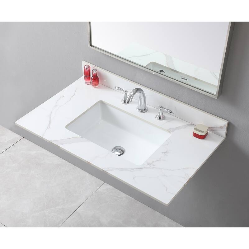 37" Bathroom Vanity Top Stone Carrara Gold Tops with Rectangle Undermount Ceramic Sink