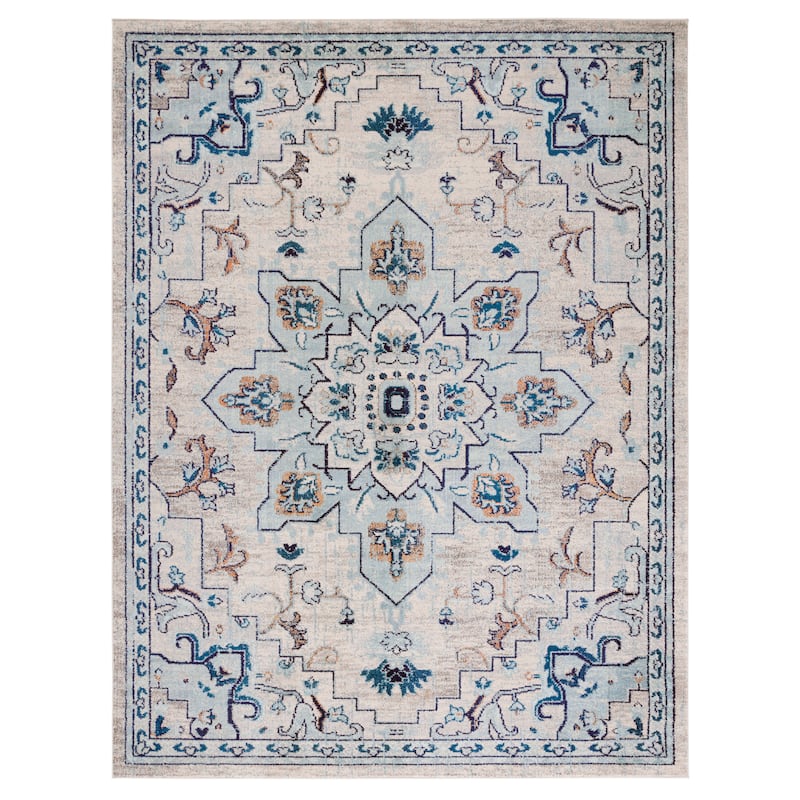 SAFAVIEH Madison Diederike Boho Medallion Distressed Rug - 12' x 15' - Ivory/Light Blue - Rectangle