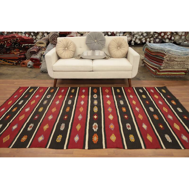 Hand Woven Oriental 100% Wool Carpet Southwestern Tribal Multi-Colored Kilim Area Rug - 9' 0'' X 5' 0''