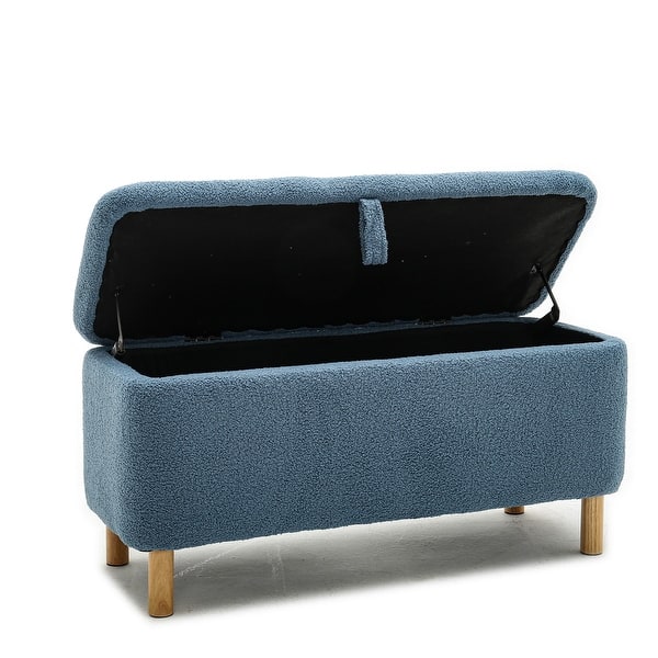 Boucle Storage Ottoman, Faux Fur Ottoman Bench with Storage Sherpa