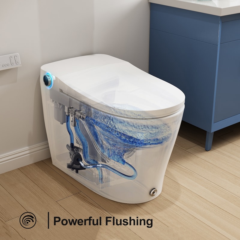 HOROW Elongated Smart Bidet Toilet in White with Auto Open Close Auto Flush Heated Seat and Remote Control - N/A