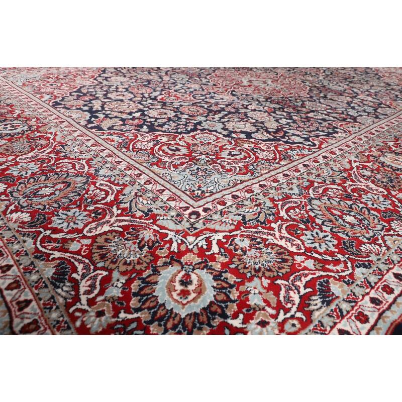 Navy Blue Kashan Turkish Area Rug Machine Made Carpet - 9'5" x 12'9"