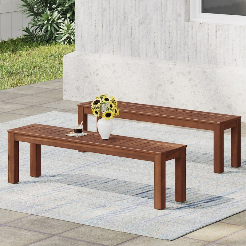 Set of 2 Simple Wooden Outdoor Bench Hallway Bench Patio Bench