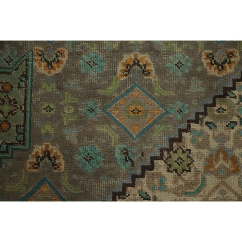 Hand Knotted Oriental 100% Wool Carpet Traditional Floral Greys & Charcoal Tabriz Area Rug - 9' 3'' X 6' 5''