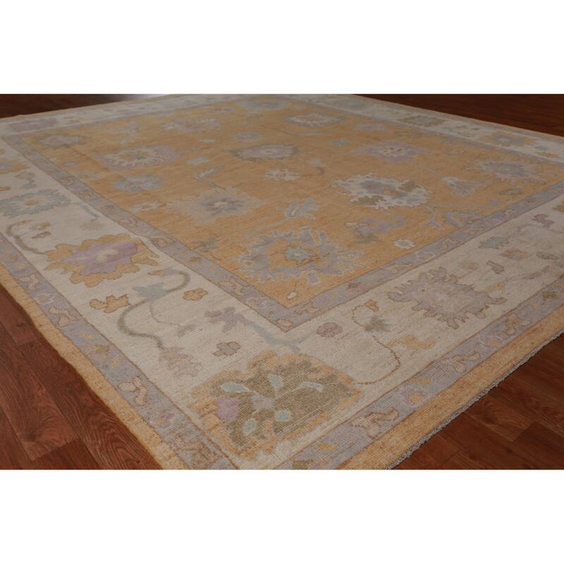 Hand Knotted Oriental 100% Wool Carpet Transitional All-Over Oranges & Rust Oushak Area Rug - 9' 10'' X 8' 7''