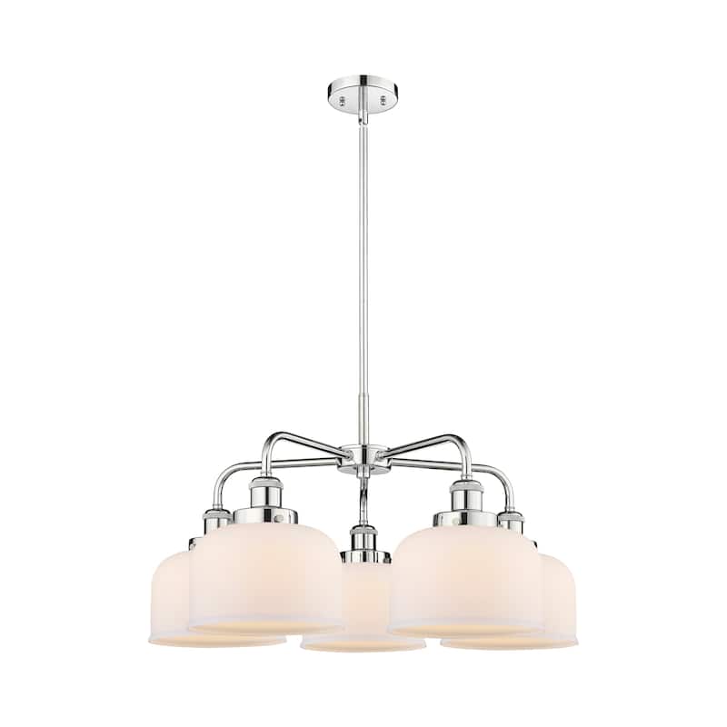 Innovations Lighting Bell - 5 Light 26" Stem Hung Chandelier - Polished Chrome/Matte White