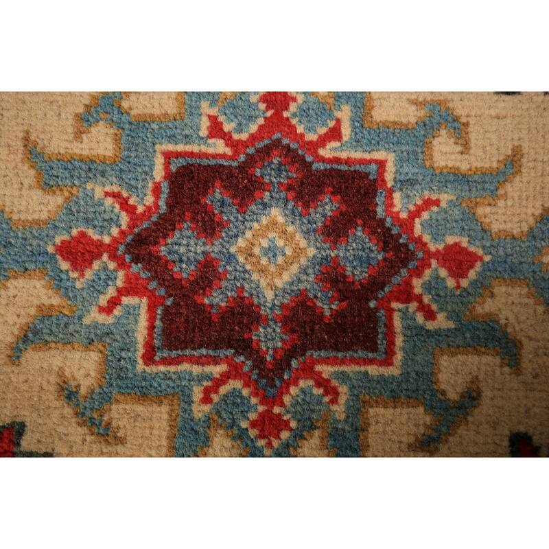 Geometric Kazak Foyer Rug Hand-Knotted Traditional Wool Carpet - 2'0" x 3'0"