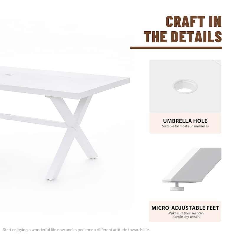 7-Piece Outdoor Dining Set Rope-Woven Arm Chairs and Dining Table with Umbrella Hole