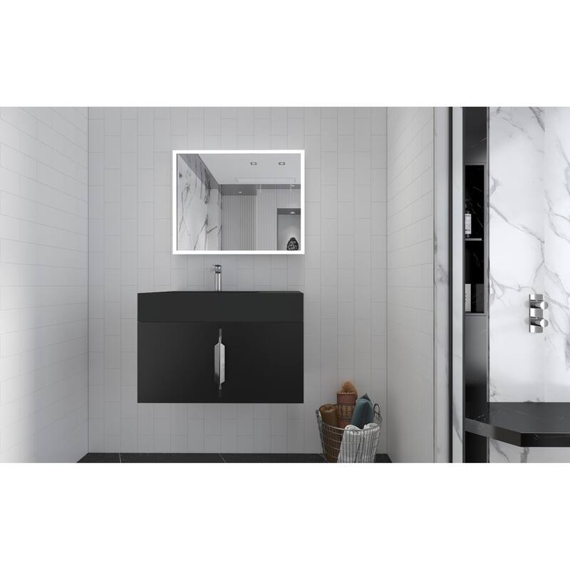 Amazon 30" Wall Mounted Bathroom Left Basin Vanity Set w/ Black Top