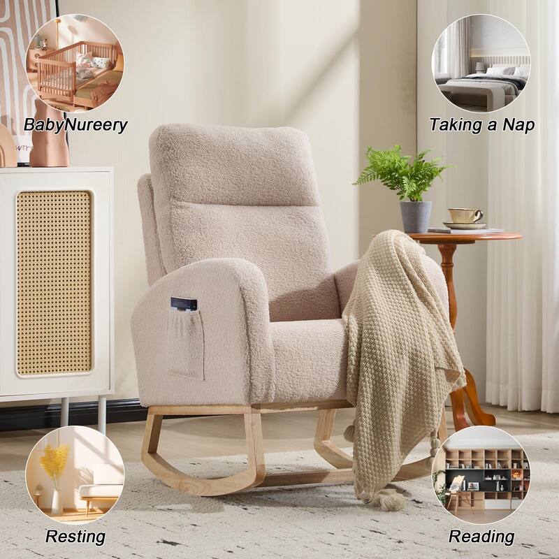 Modern Accent Rocking Chair Rocking Chair with Solid Wood Legs, Upholstered Nursery Glider Rocker