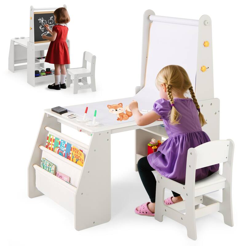 Kids Art Table and Chair Set with Easel and Chair for Drawing Reading
