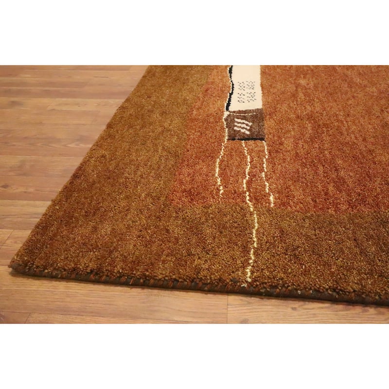 Hand Knotted Oriental 100% Wool Carpet Modern Modern Oranges & Rust Gabbeh Area Rug - 6' 6'' X 4' 9''