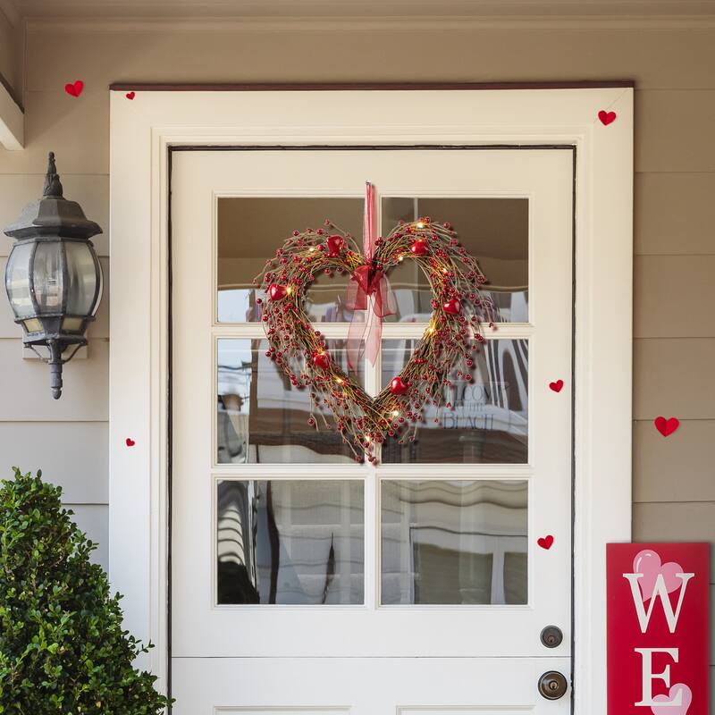 Glitzhome Valentine's Berry Heart or Round Wreath Hanging Decor