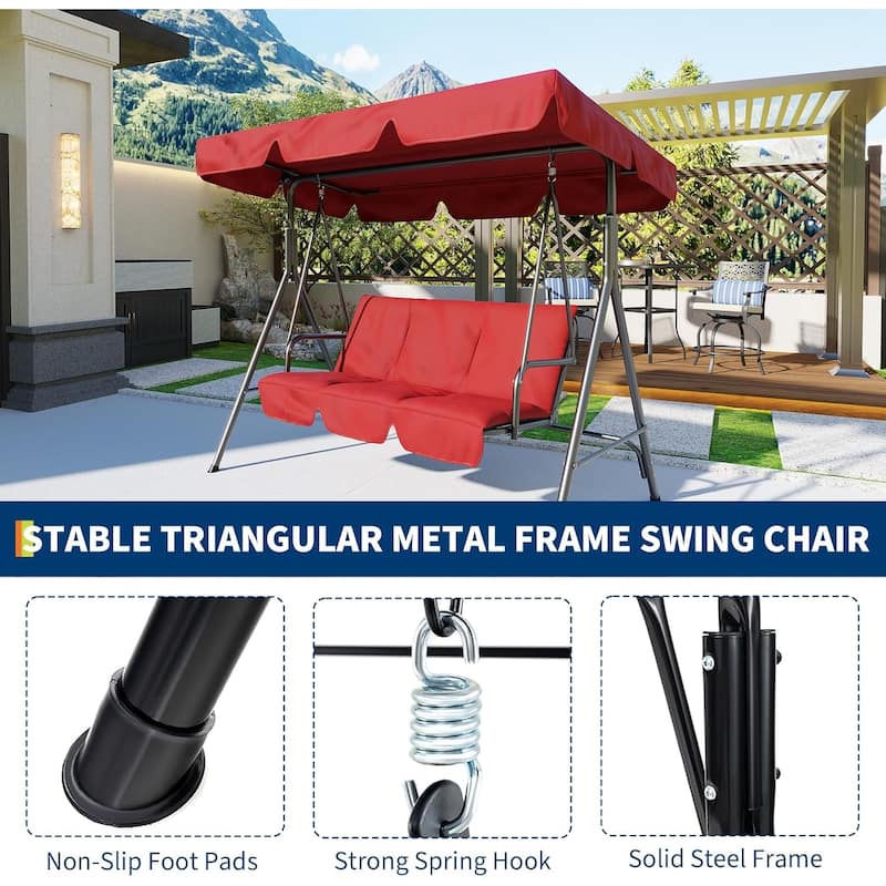 3 Seater Outdoor Swing Chair With Adjustable Canopy for Porch