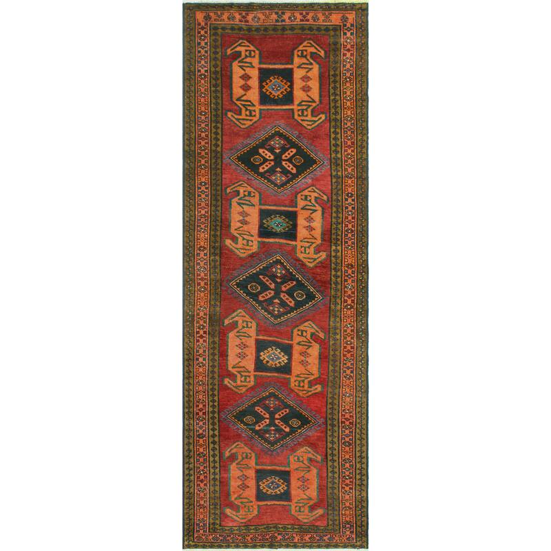 Fine Vintage Distressed Balthild Red/Charcoal Runner - 3'10" x 12'3"