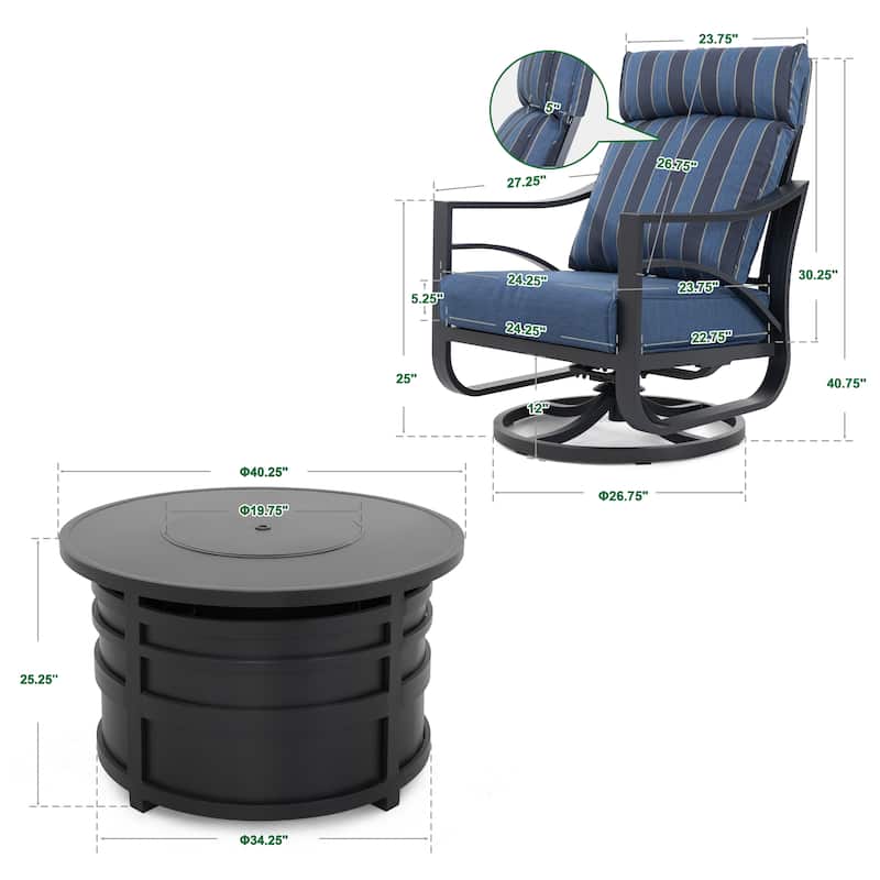 Outdoor 50,000 BTU Aluminum Propane Gas Fire Pit Set with Swivel Chairs