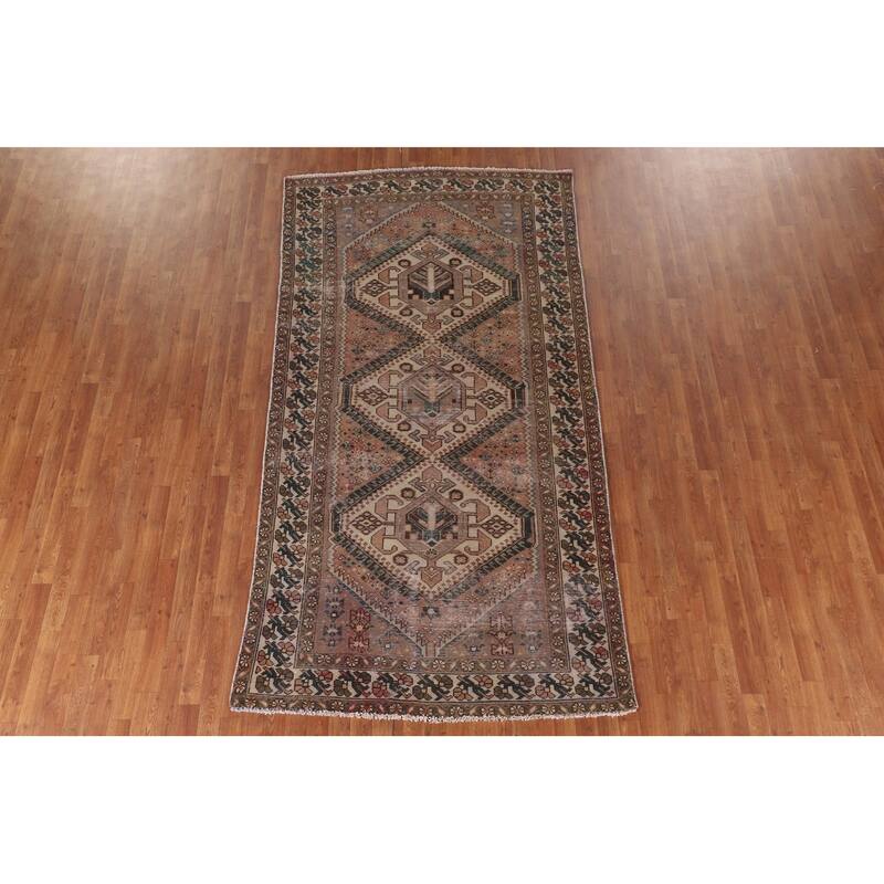 Tribal Distressed Bakhtiari Persian Antique Rug Handmade Wool Carpet - 5'2" x 9'11"