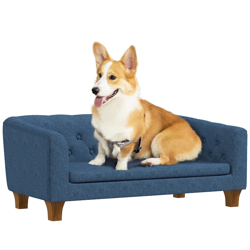 PawHut Raised Dog Sofa, Elevated Pet Sofa for Small Medium Dogs - blue
